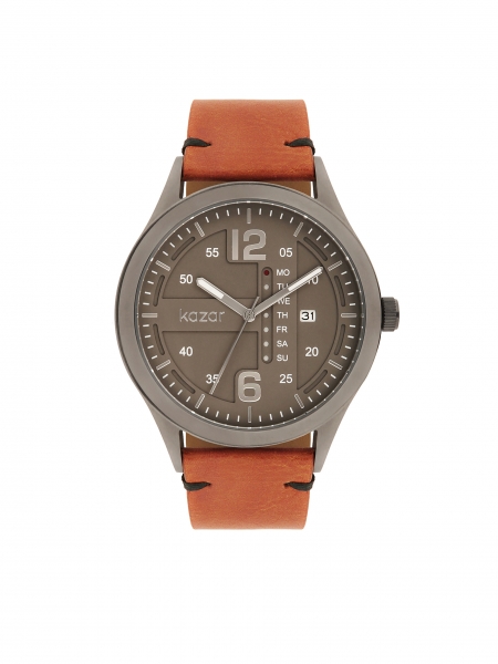 Analog watch with brown leather strap DAILY LOOK 