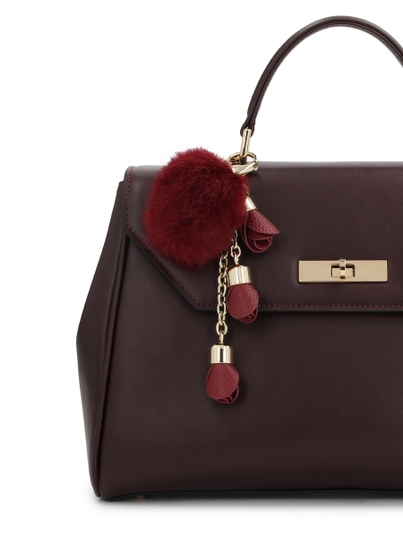 Maroon key ring with pom-pom and leather details EMMIE