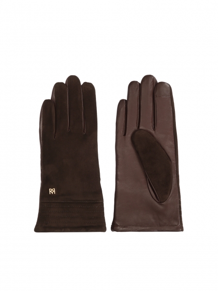 Brown suede and smooth leather gloves  BRAXTON