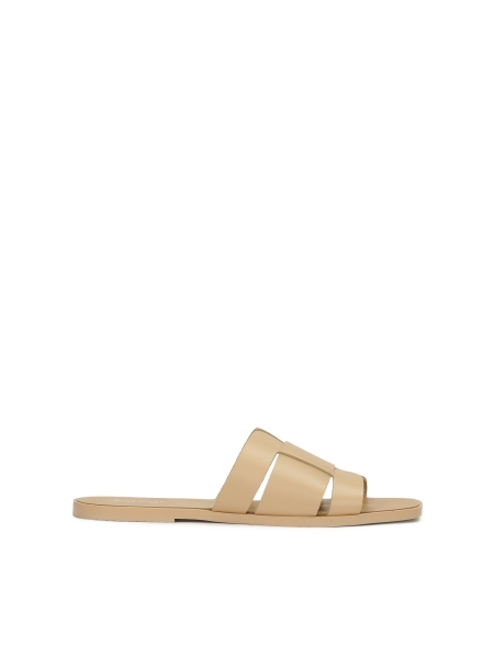 Beige natural leather slides with a minimalist design TASMANIA