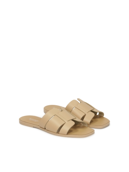 Beige natural leather slides with a minimalist design TASMANIA