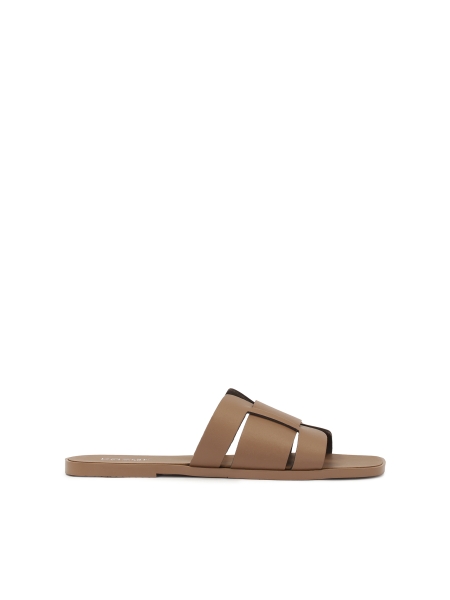 Leather slides in taupe color TASMANIA