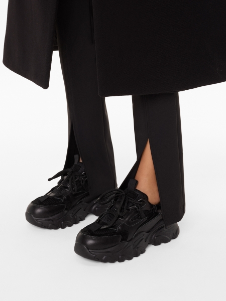 Ladies’ modern black leather sneakers on a thick sole KS IRA