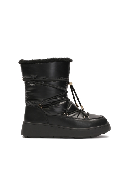 Ladies' black snow boots of grain leather and fabric EILIS