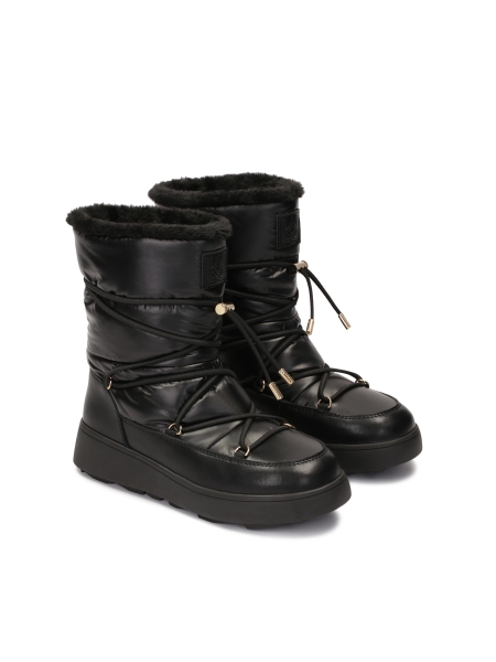 Ladies' black snow boots of grain leather and fabric EILIS