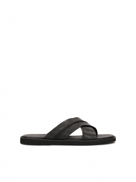 Men's leather slides with criss-cross straps OZERNOY
