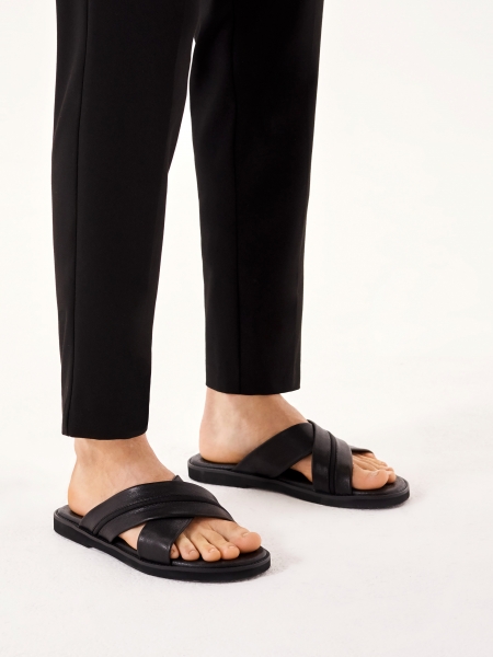 Men's leather slides with criss-cross straps OZERNOY