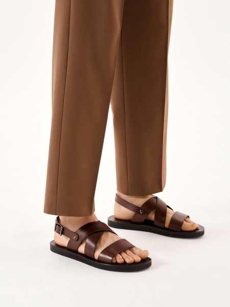 Brown leather sandals on a straight sole JOSE