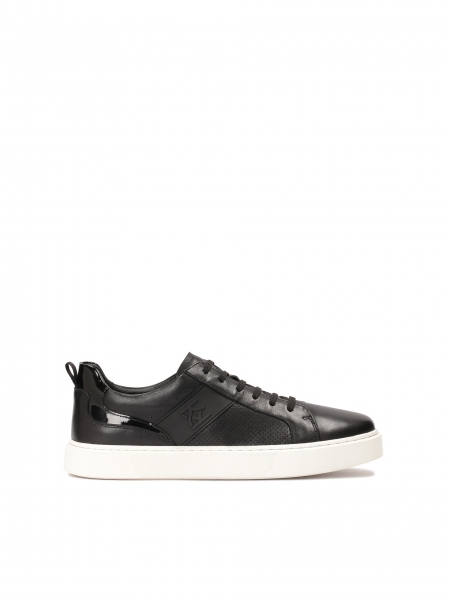 Black leather sneakers on a white sole SILVAN