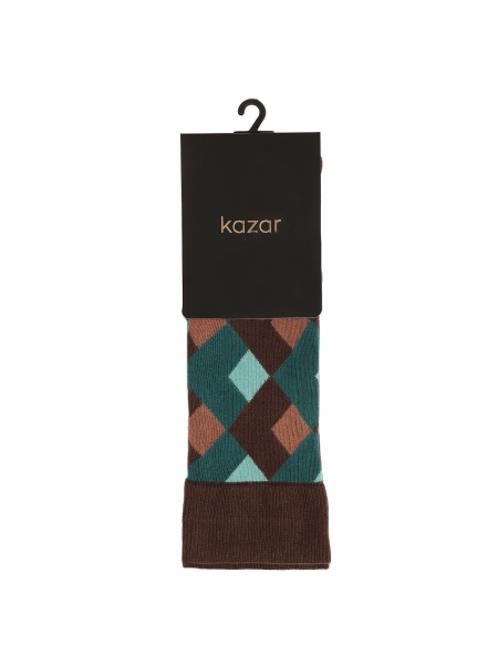 Brown and green diamond pattern socks THAMES