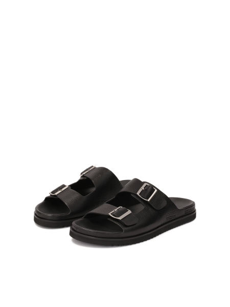 Black leather slides with two straps  JEFFERSON