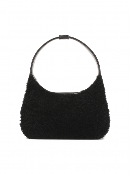 Black leather and sheep's wool shoulder bag KS TESS