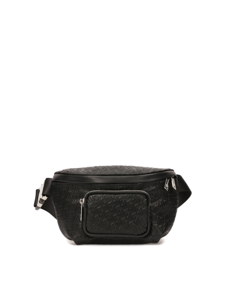 Leather belt bag with pocket on the front NOEL