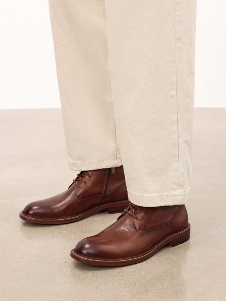 Brown boots with zipper and lacing LETO