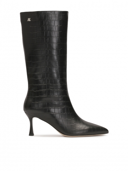 Black high top boots with embossed leather upper  KS SENCE