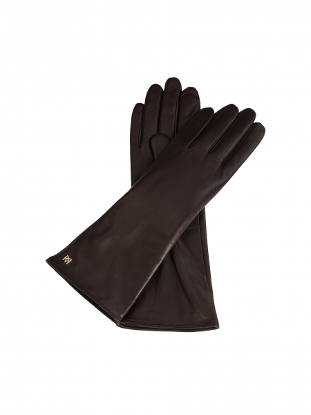 Long dark brown monogrammed gloves from KAZAR SENECA