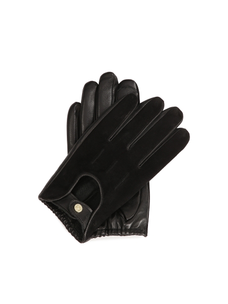 Black gloves made of two types of leather GALLIA