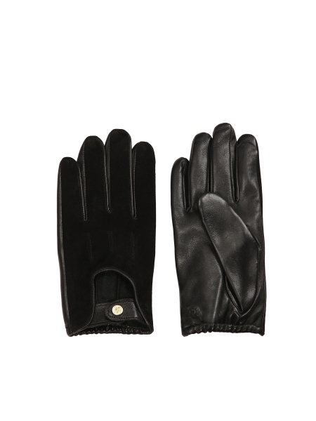 Black gloves made of two types of leather GALLIA