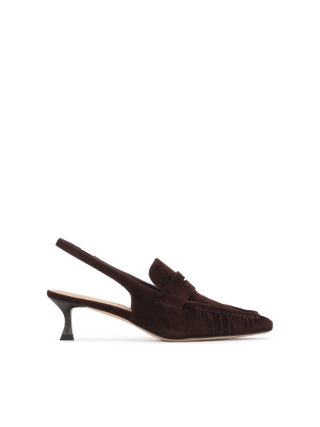 Brown suede pumps with decorative stitching KS MOULIN