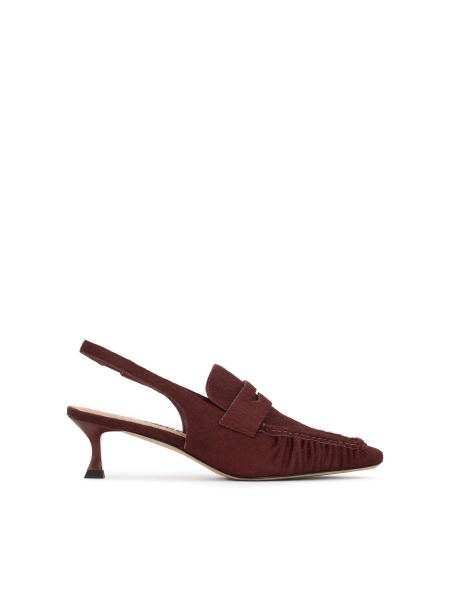 Maroon slingback pumps with bristles KS MOULIN