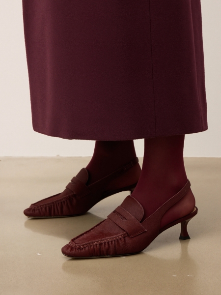 Maroon slingback pumps with bristles KS MOULIN