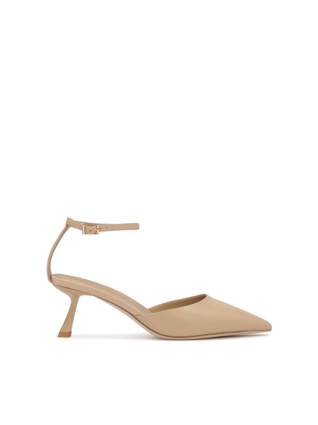 Semi-open pumps in beige grain leather FLARE