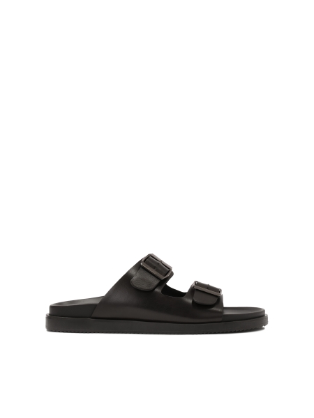Black leather slides with buckles CYPRIANNO