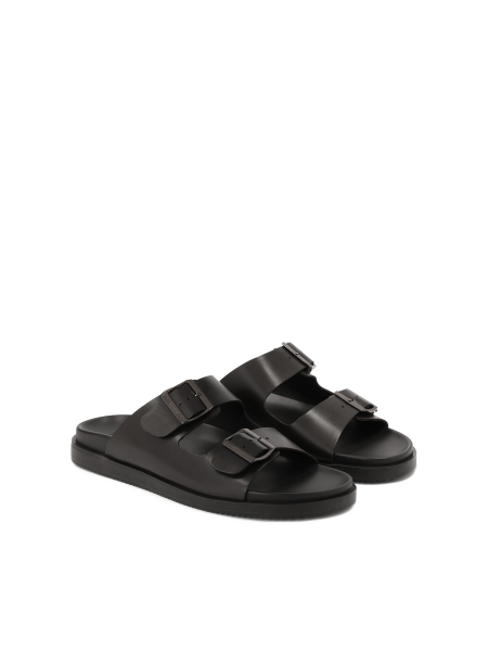 Black leather slides with buckles CYPRIANNO