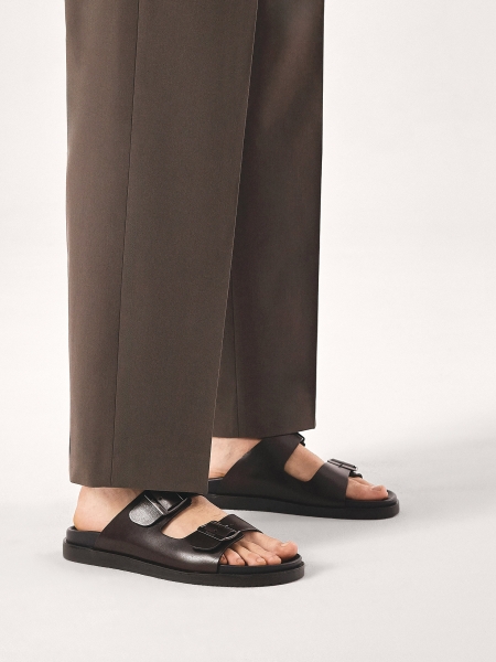 Brown leather slides  CYPRIANNO