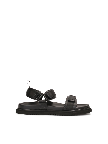 Black leather sandals with velcro straps BERENON