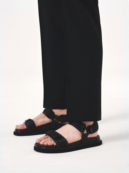 Black leather sandals with velcro straps BERENON