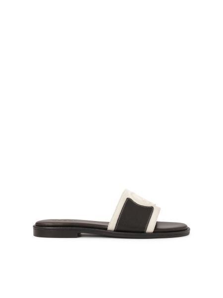 Flat slides in leather and fabric JOVITE