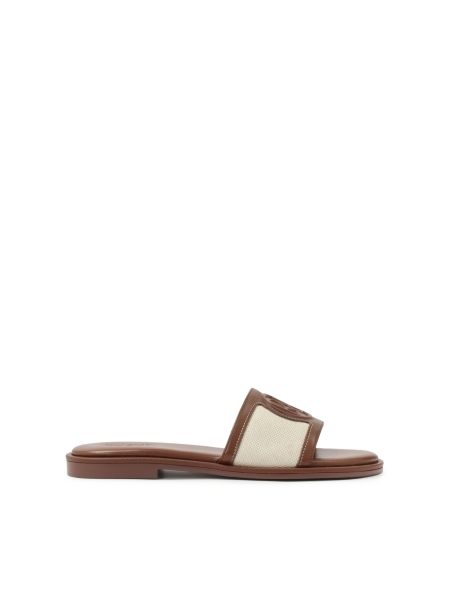 Flat slides in leather and fabric JOVITE