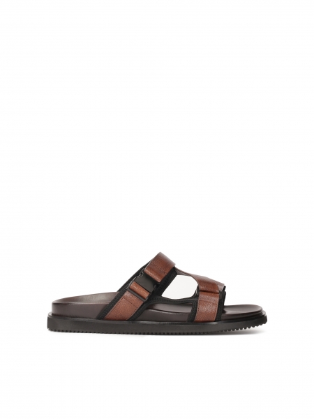 Brown leather slides LUDVIC