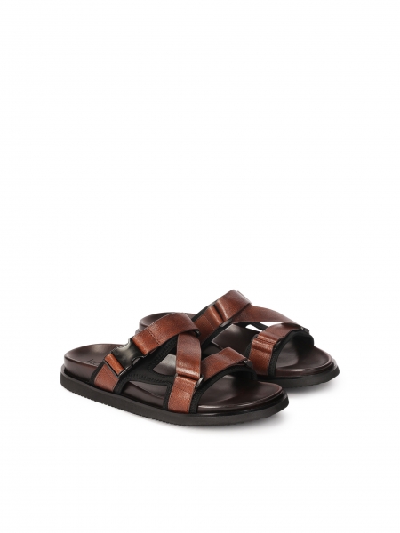 Brown leather slides LUDVIC