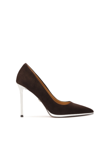 Brown pumps with silver heel ARICIA