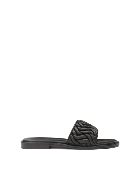 Black leather slides with crinkle strap JOVITE