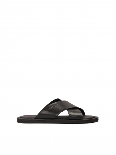Minimalist black leather slides LINCIUS
