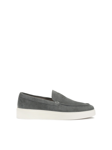 Grey suede shoes with slip-on upper with logos KS ETIENNE