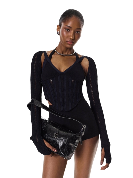 Black leather shoulder bag BRIANA