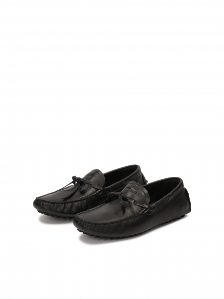 Black leather moccasins with lace-up thong  BILLY