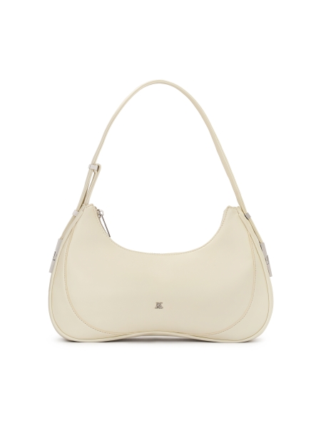 Cream baguette handbag with silver hardware KS ADORI