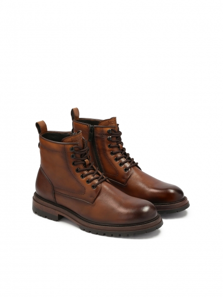 Brown men's boots with lace-up upper CYRRUSS