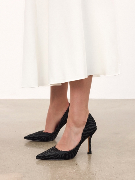 Zebra pattern leather pumps with bristles SIMONNE