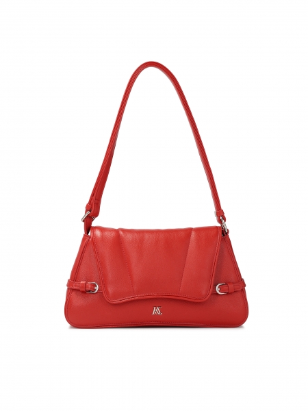 Red handbag with a unique shape KS LUNE
