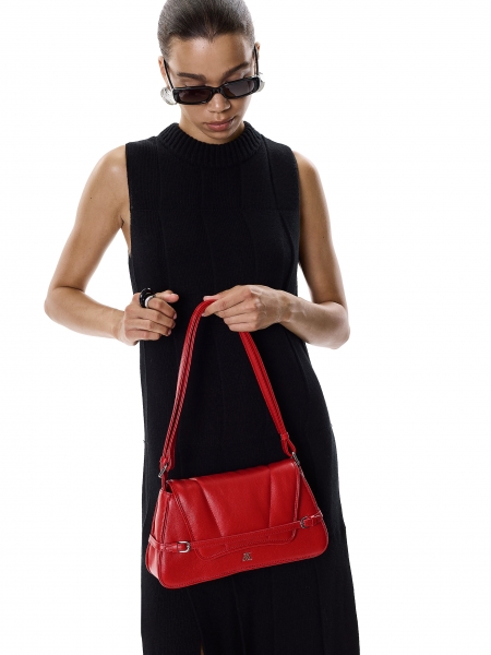 Red handbag with a unique shape KS LUNE