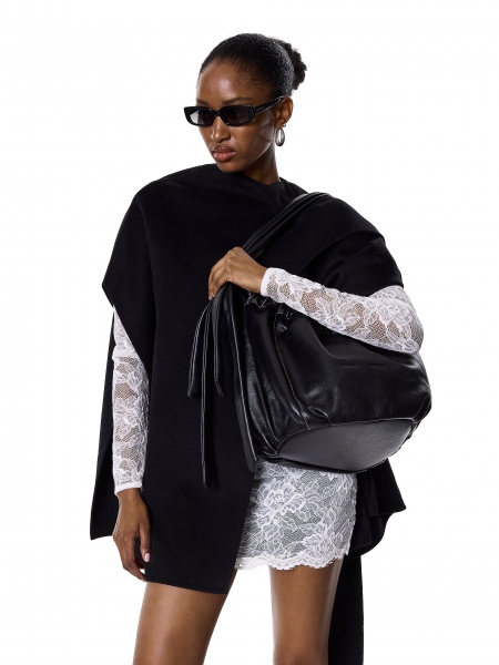 Black soft leather pouch bag KS NOEMIE