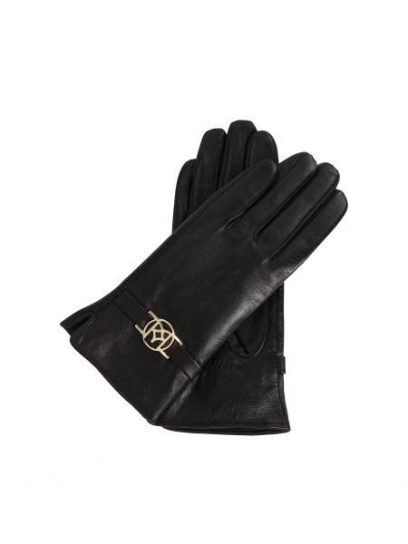 Black leather gloves with monogrammed strap ELMORE