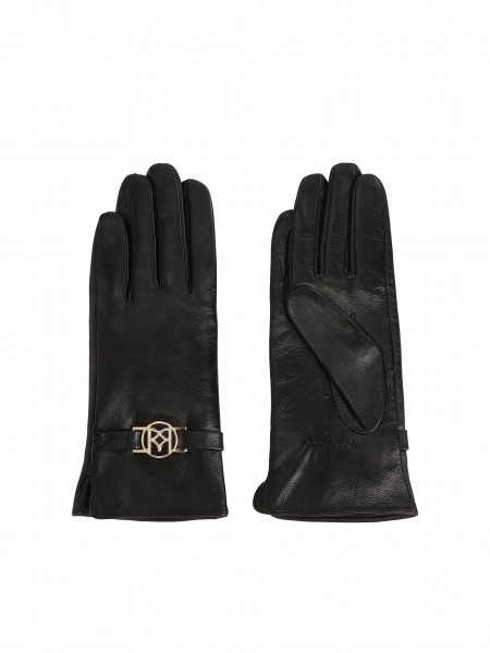 Black leather gloves with monogrammed strap ELMORE