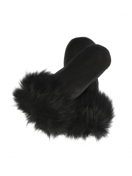 Elegant women's leather gloves finished with synthetic fur  ALCONA